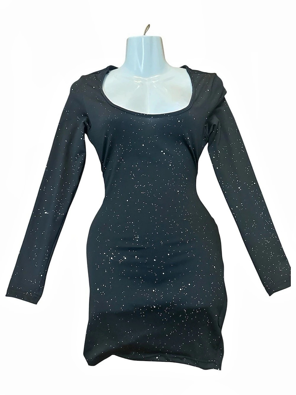 Black Glitter Up Long Sleeve Mini Dress Black